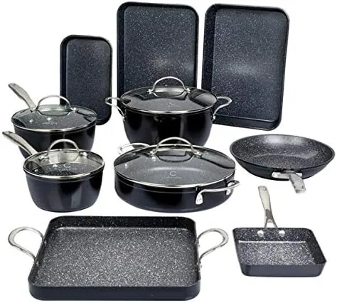 Curtis Stone 14-Piece Nonstick Cookware Set – Black